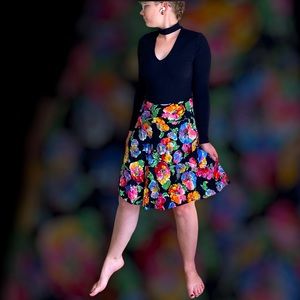 Vintage Watercolor Floral Fit & Flare Skirt